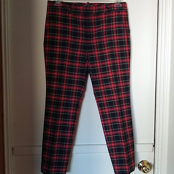 red plaid ankle pants